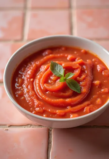 Salsa de tomate y pimiento servida