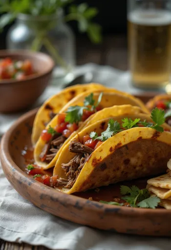 Tacos de Res con Salsa Chipotle emplatados