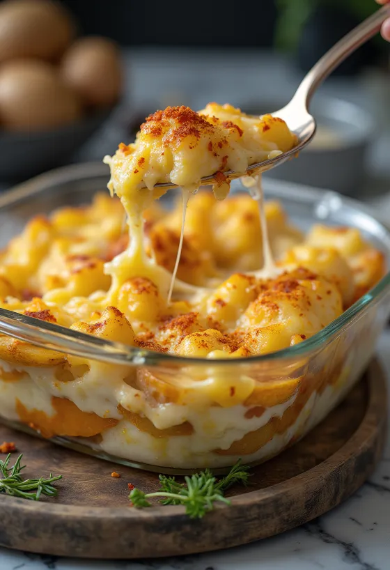 Patatas gratinadas veganas servidas con perejil fresco