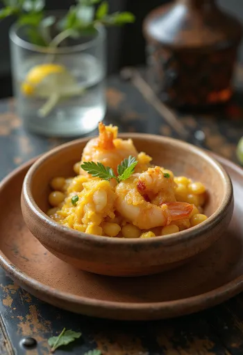 Acarajé con vatapá, plato brasileño crujiente con salsa de coco