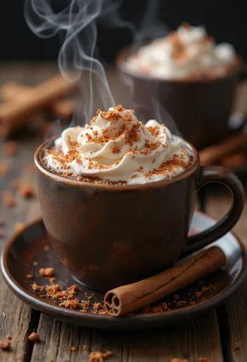 Chocolate caliente cremoso con chile, nata montada y virutas