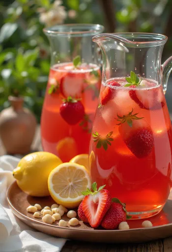 Limonada de fresa servida en vaso