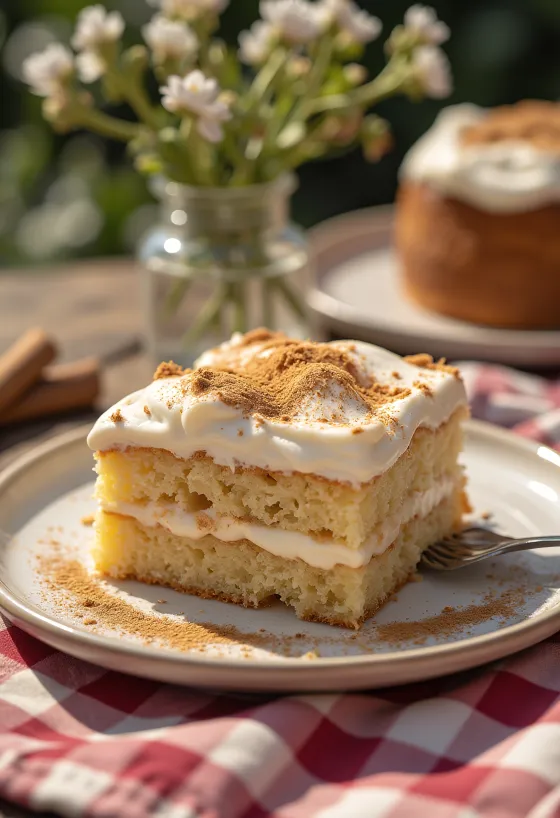 Tarta cremosa de canela servida en porciones