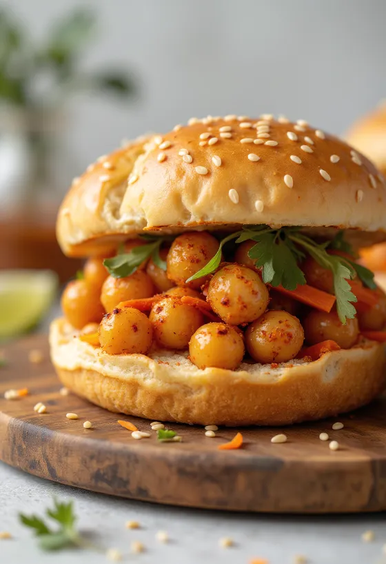 Bao bun de garbanzos especiados servido