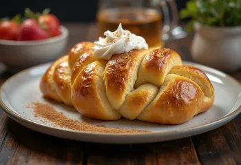 Kanelstang con crema de mantequilla, pastel de canela danés con cremosa crema de mantequilla.