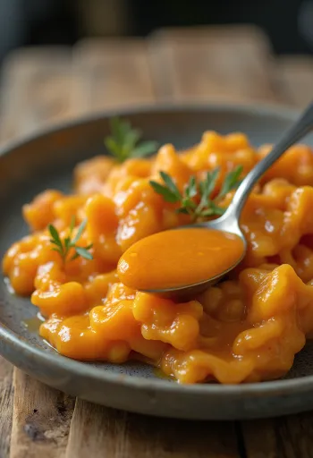 Salsa de mantequilla al pimentón servida junto a carne a la parrilla