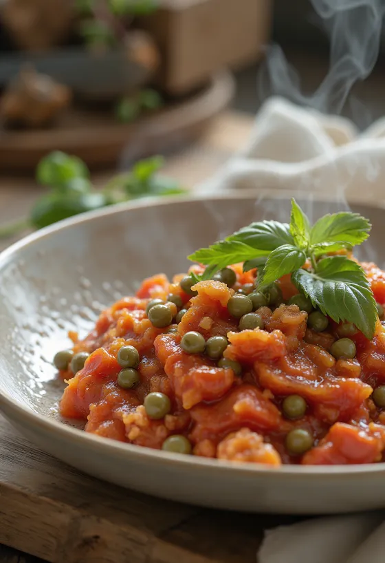 Salsa de tomate y alcaparras servida en un plato