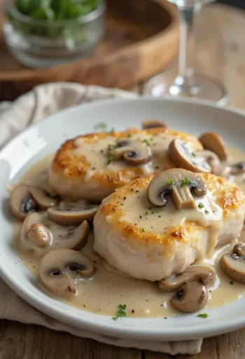 Lomo de cerdo asado servido con salsa de champiñones