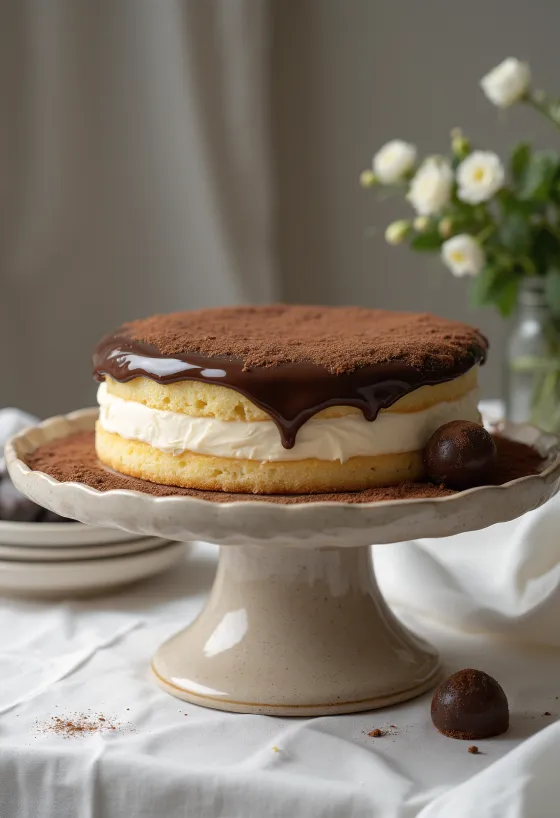 Tarta de vainilla y trufa servida elegantemente