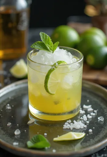 Cóctel Caipirinha con trozos de lima y hielo picado