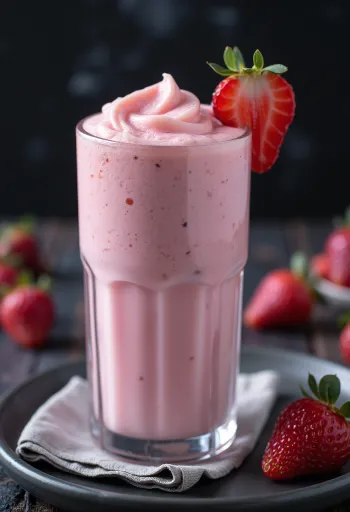 Batido de fresa servido en vaso