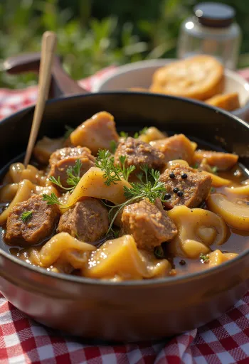 Karjalanpaisti servido con patatas cocidas