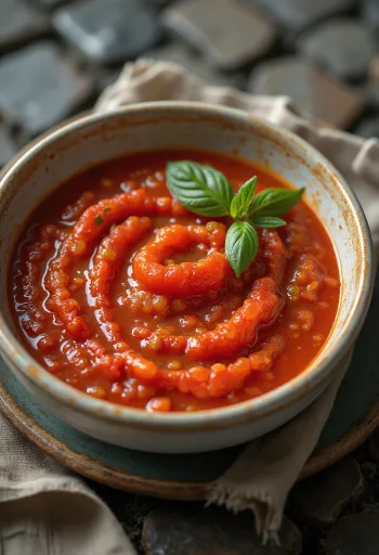 Salsa de tomate y albahaca servida
