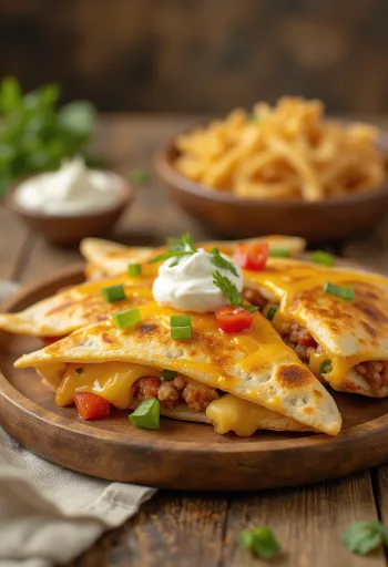 Quesadillas rellenas de queso y verduras servidas