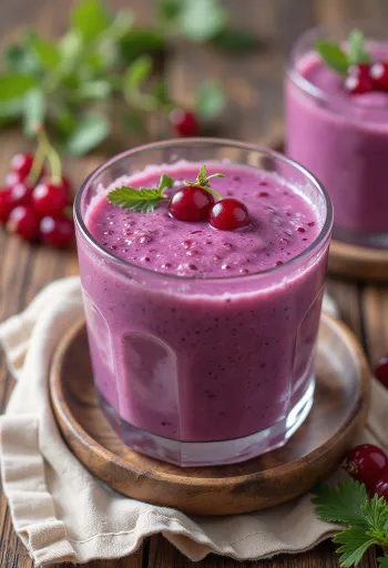 Smoothie de grosellas decorado con grosellas frescas