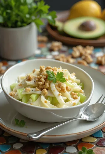Ensalada crujiente de apio nabo servida