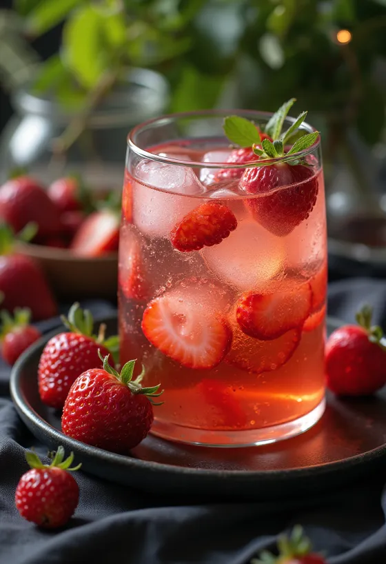 Sidra de fresa y albahaca servida en vasos