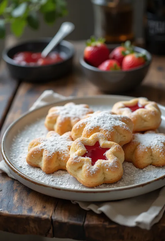 Linzer de fresa espolvoreado con azúcar glas y relleno de mermelada
