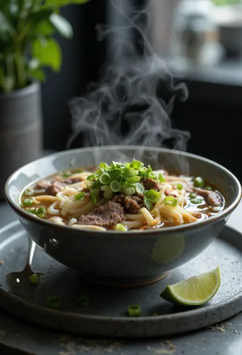Sopa Phở de ternera servida en bol