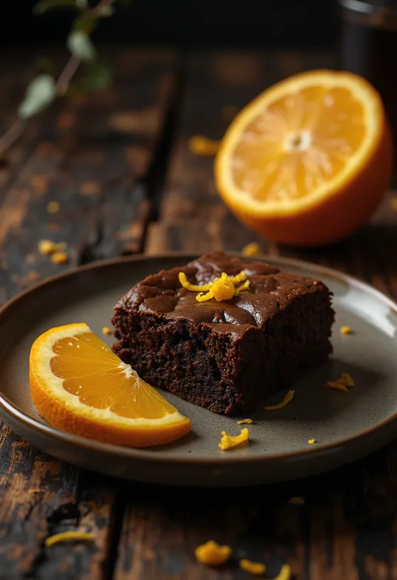 Brownie de naranja servido