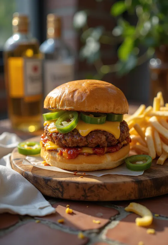 Hamburguesa chili cheese servida
