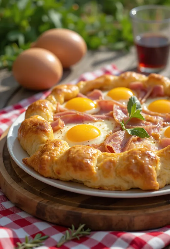 Crostata salada con jamón, queso y albahaca fresca