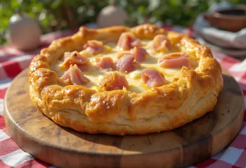 Crostata salada con jamón, queso y albahaca fresca