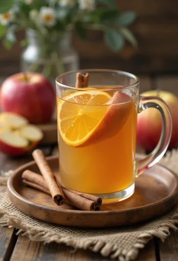 Sidra de manzana caliente con canela servida en vasos