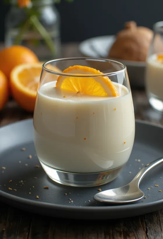 Panna cotta de naranja servida