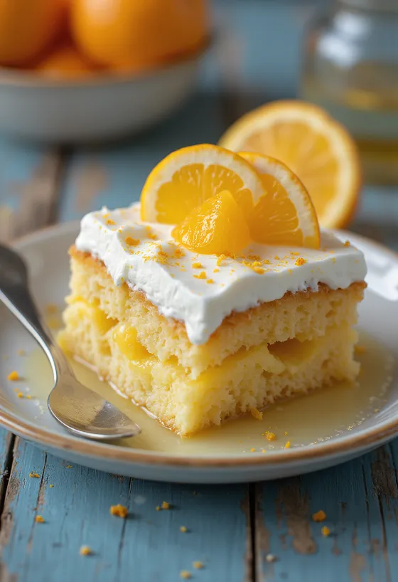 Tres leches a la naranja recién servido