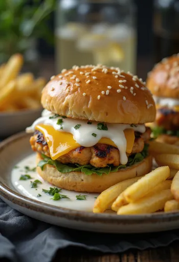 Hamburguesa de pollo ranch servida