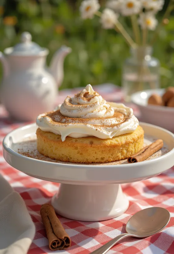Tarta de nata y canela espolvoreada con canela