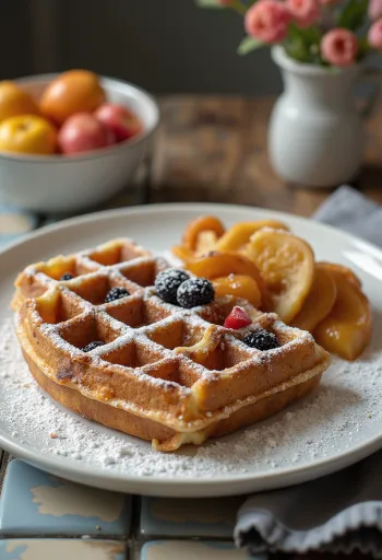 Gofres de Lieja con azúcar perlado y salsa de chocolate