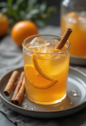 Cóctel refrescante de naranja y ron con hielo y rodaja de naranja