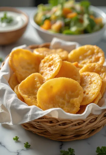 Galletas saladas de queso recién horneadas, con capa de queso dorado.