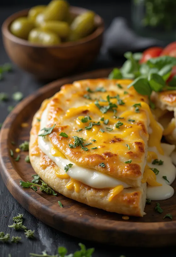 Calzone de quesos y crème fraîche dorado al horno