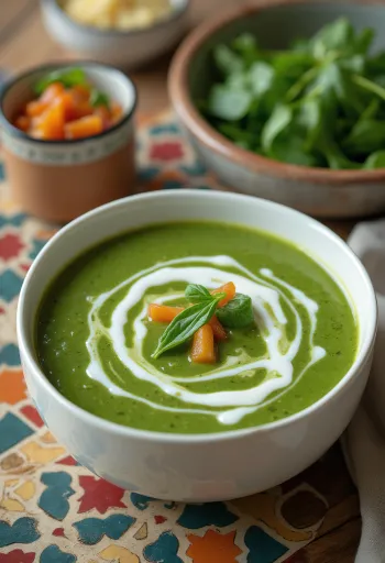 Crema de verduras con espinacas servida