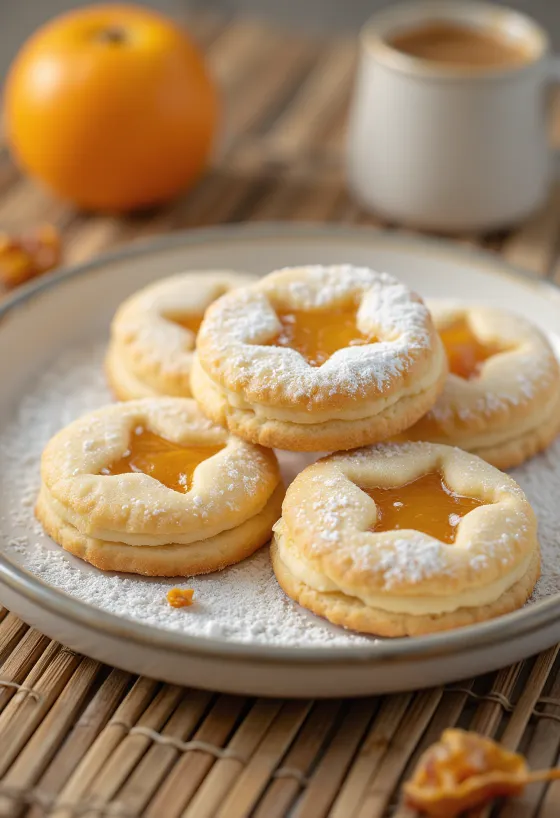 Galletas Linzer horneadas rellenas de mermelada de naranja