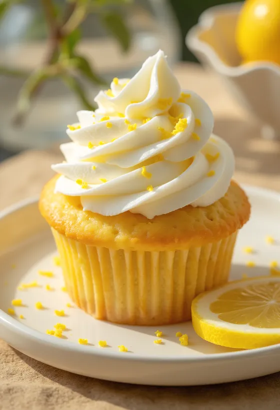 Cupcakes de limón con nata recién horneados