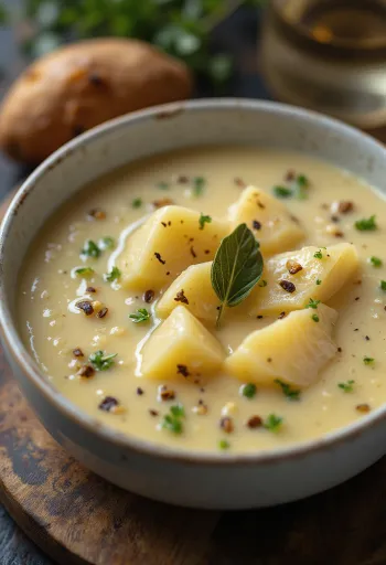 Cullen skink, sopa de pescado escocesa servida con laurel