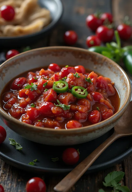 Salsa de tomate y arándanos rojos al jalapeño en cuenco