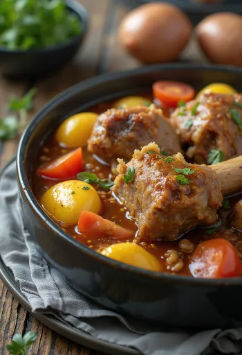 Khashlama servido con cordero y verduras