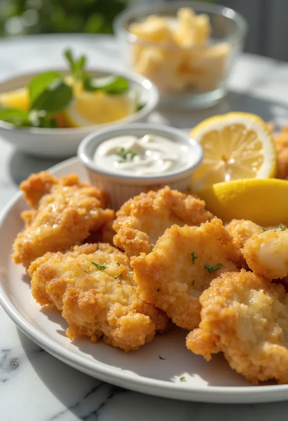 Sesos empanados crujientes servidos con verduras frescas