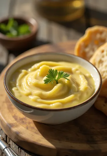 Alioli de ajo servido con pan fresco