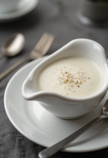Salsa cremosa de romero y parmesano en una salsera