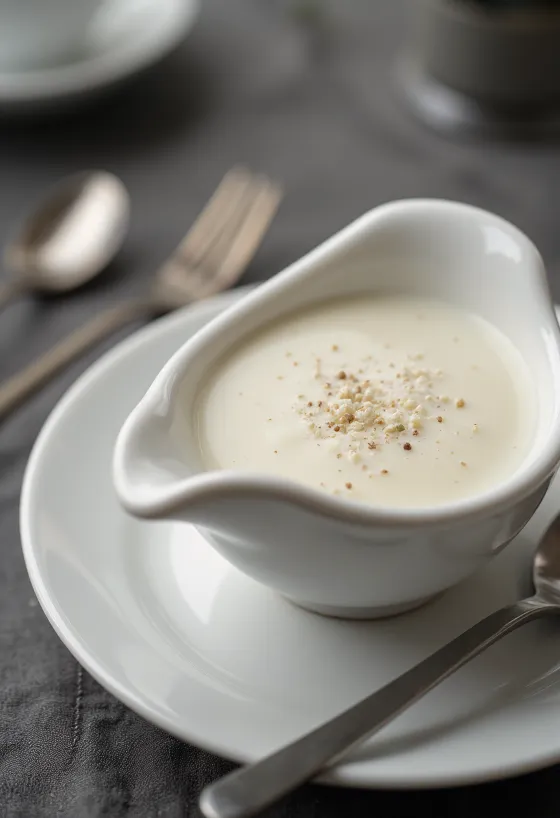 Salsa cremosa de romero y parmesano en una salsera