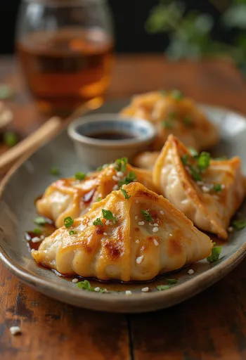 Teriyaki Chicken Gyoza servida con base crujiente