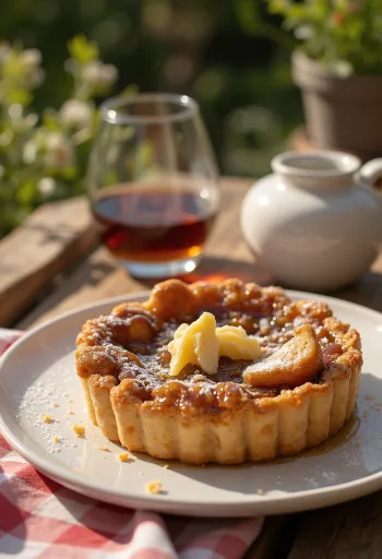 Deliciosa treacle tart al ron, servida con azúcar glas