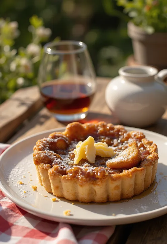 Deliciosa treacle tart al ron, servida con azúcar glas