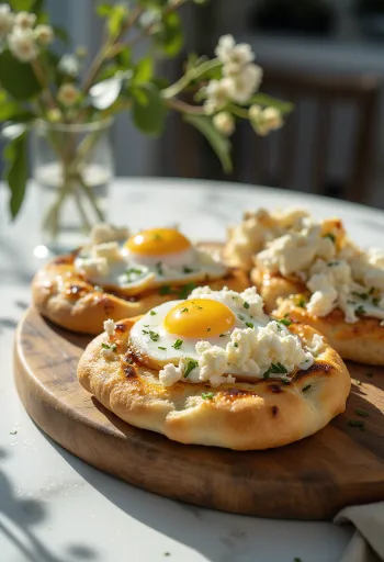 Focaccia servida con berenjena asada y queso feta